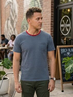 Nautical Stripe Pocket Tee | Vintage Coastal Prep Ringer Vibe L